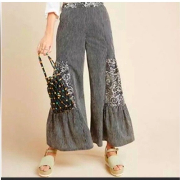 Anthropologie Bloomprint Wide Leg Pants Black Tan - Picture 7 of 10